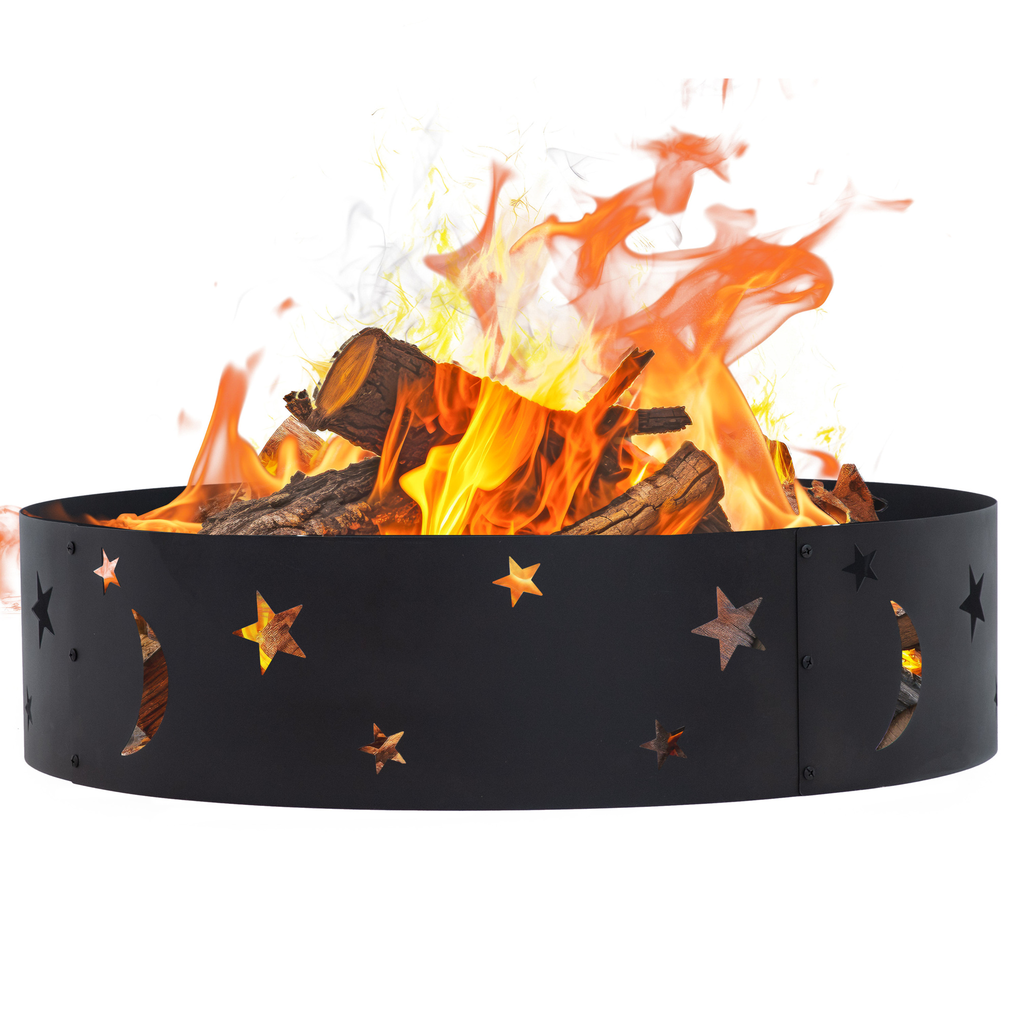 Sunnydaze Decor, Metal Campfire Ring w/ Die-Cut Stars Moons, Fuel Type Wood, Diameter 36 in, Material Steel, Model# SM-FRES101